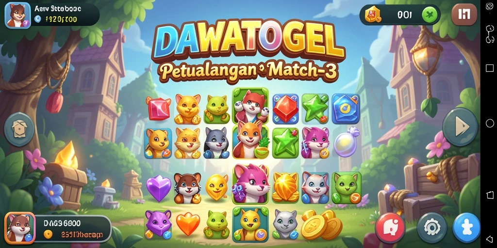 Screenshot menunjukkan gameplay menarik DAWATOGEL saat mencocokkan elemen.
