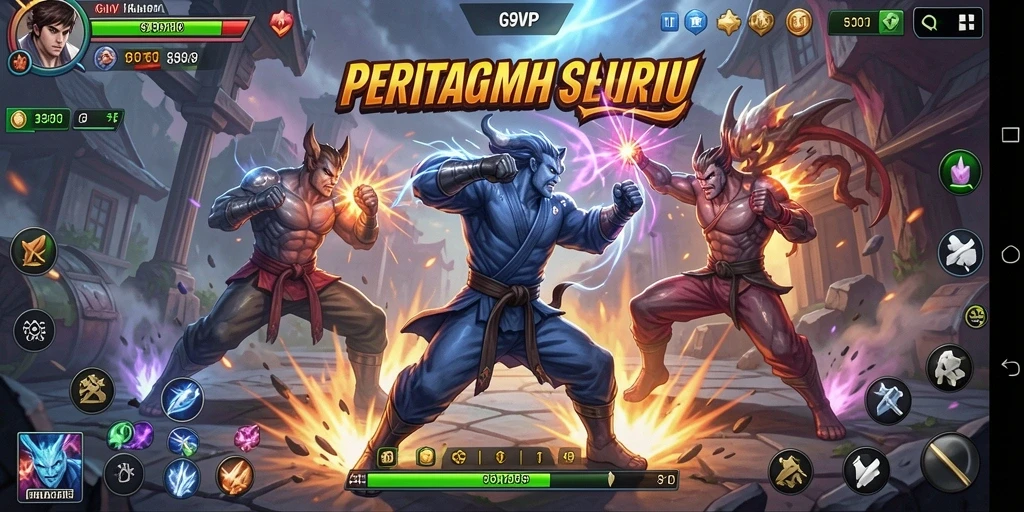 Screenshot G9VIP menampilkan karakter bertarung dalam aksi mengesankan.
