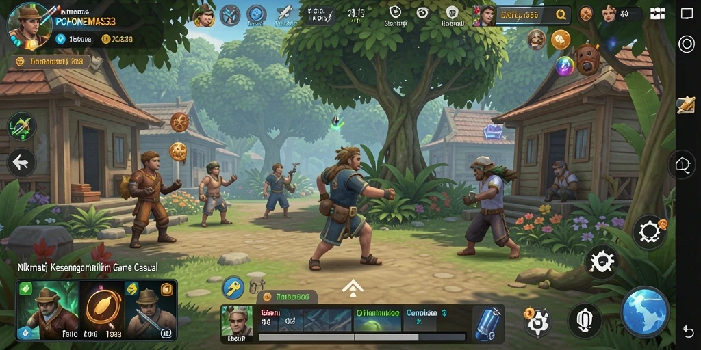 Screenshot gameplay POHONEMAS33 yang penuh warna dan menyenangkan.