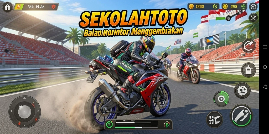 Tampilan gameplay balap motor yang mendebarkan dari SEKOLAHTOTO.